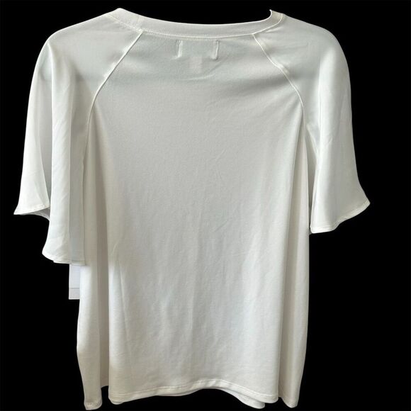 Nordstrom Rack Women's White Flutter-Sleeve Blouse Size L Casual Top - Picture 2 of 6